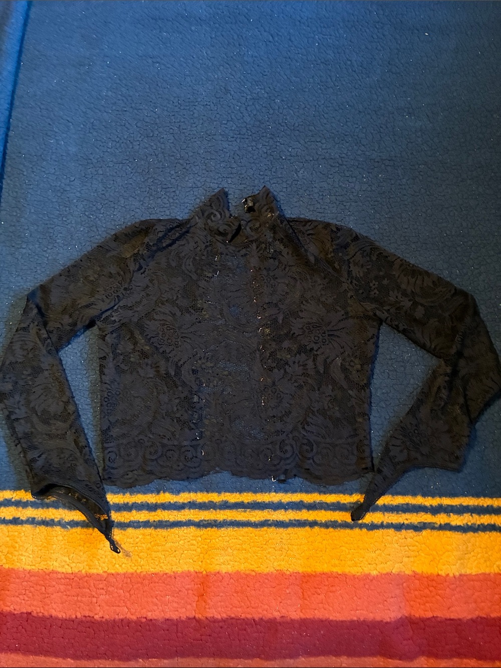 Dolls Kill Black Lace Long-Sleeve Button-Up Top